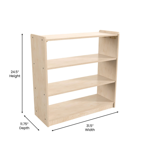 Commercial Grade Natural Finish Wooden Classroom 3 Shelf Storage Unit, Kid Safe
