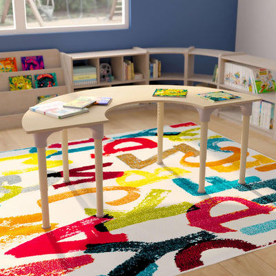 Bright Beginnings Commercial Grade Wooden Half Circle Adjustable Height Classroom Activity Table - Metal Legs Adjust From 15"H - 23"H - View 2