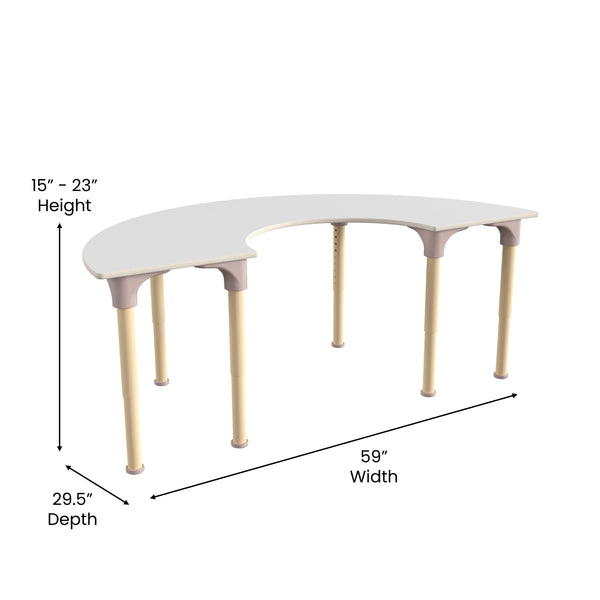 Commercial Grade Adjustable Height Half Circle Wood Activity Table - Beech/White