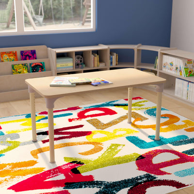 Bright Beginnings Commercial Grade Wooden Rectangle Adjustable Height Classroom Activity Table - Metal Legs Adjust From 15"H - 23"H - View 2
