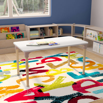 Bright Beginnings Commercial Grade Wooden Rectangle Adjustable Height Classroom Activity Table - Metal Legs Adjust From 15"H - 23"H - View 2