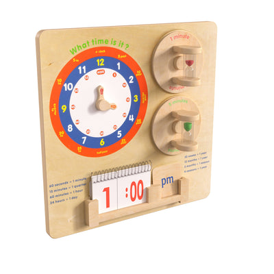 Bright Beginnings Commercial Grade Wooden Telling Time STEAM Wall Accessory Board
