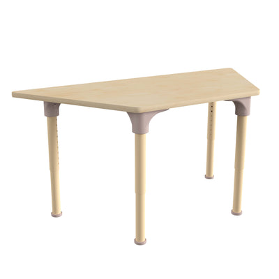 Bright Beginnings Commercial Grade Wooden Trapezoid Adjustable Height Classroom Activity Table - Metal Legs Adjust From 15"H - 23"H - View 1