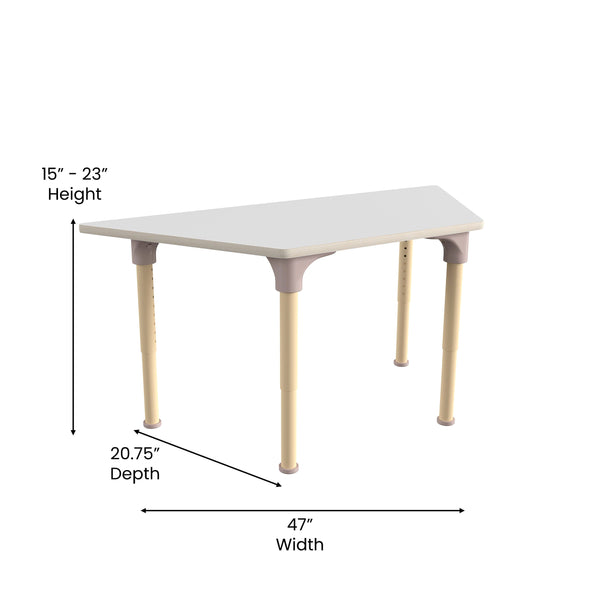 Commercial Grade Adjustable Height Trapezoid Wood Activity Table - Beech/White