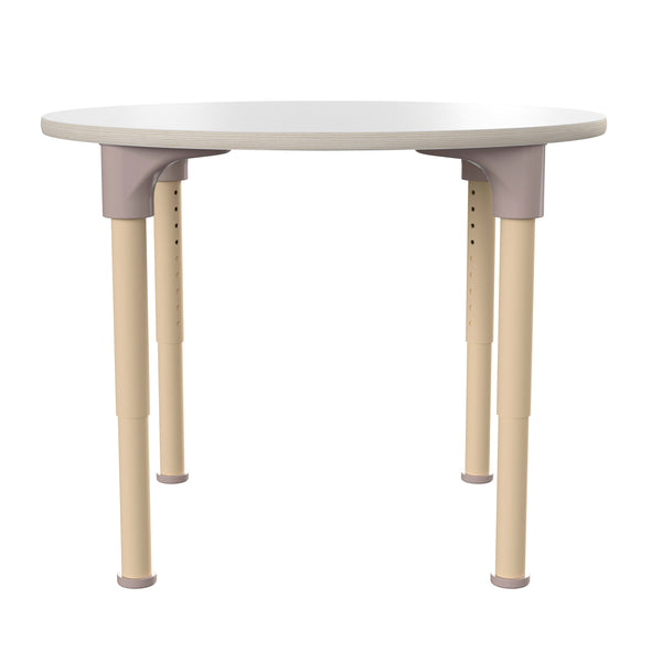 Commercial Grade Adjustable Height Round Wooden Classroom Table - Beech/White