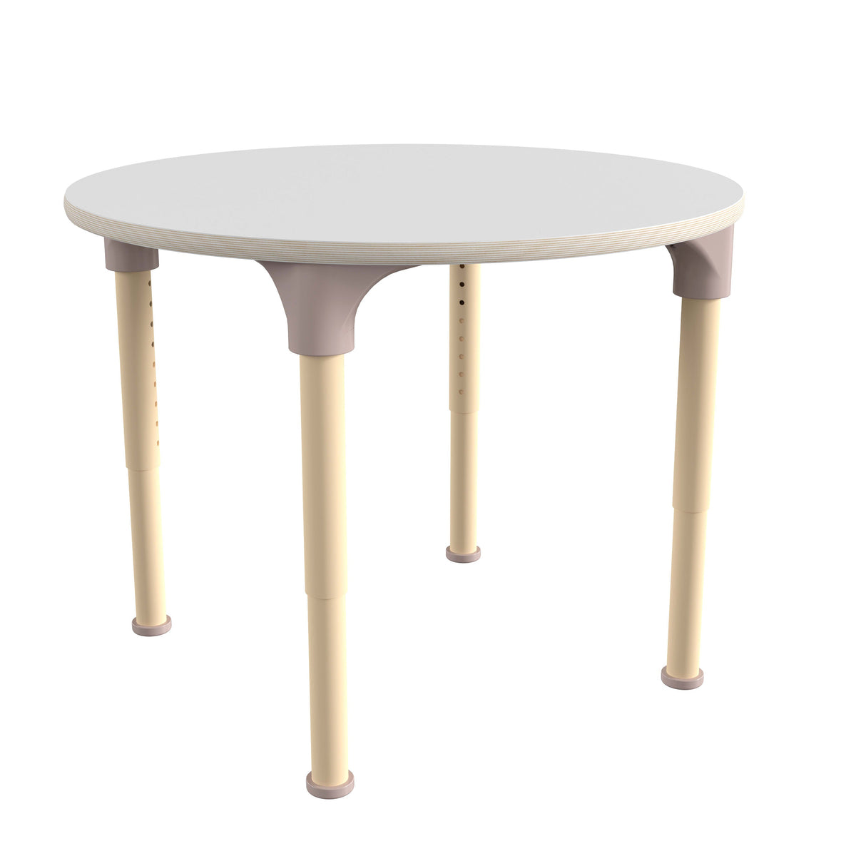 Commercial Grade Adjustable Height Round Wooden Classroom Table - Beech/White