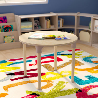 Bright Beginnings Round Commercial Grade Wooden Adjustable Height Classroom Activity Table - Metal Legs Adjust From 15"H - 23"H - View 2