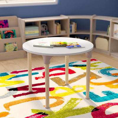 Bright Beginnings Round Commercial Grade Wooden Adjustable Height Classroom Activity Table - Metal Legs Adjust From 15"H - 23"H - View 2