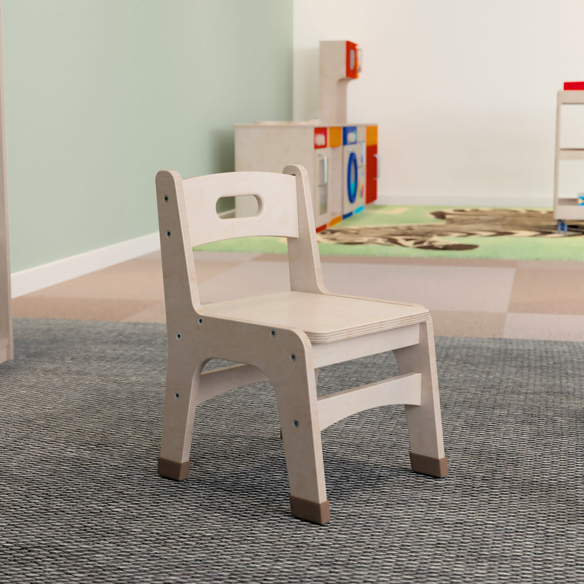 Commercial Grade 10 Inch Natural Wood Classroom Chairs with Carry Handle-2 Pack