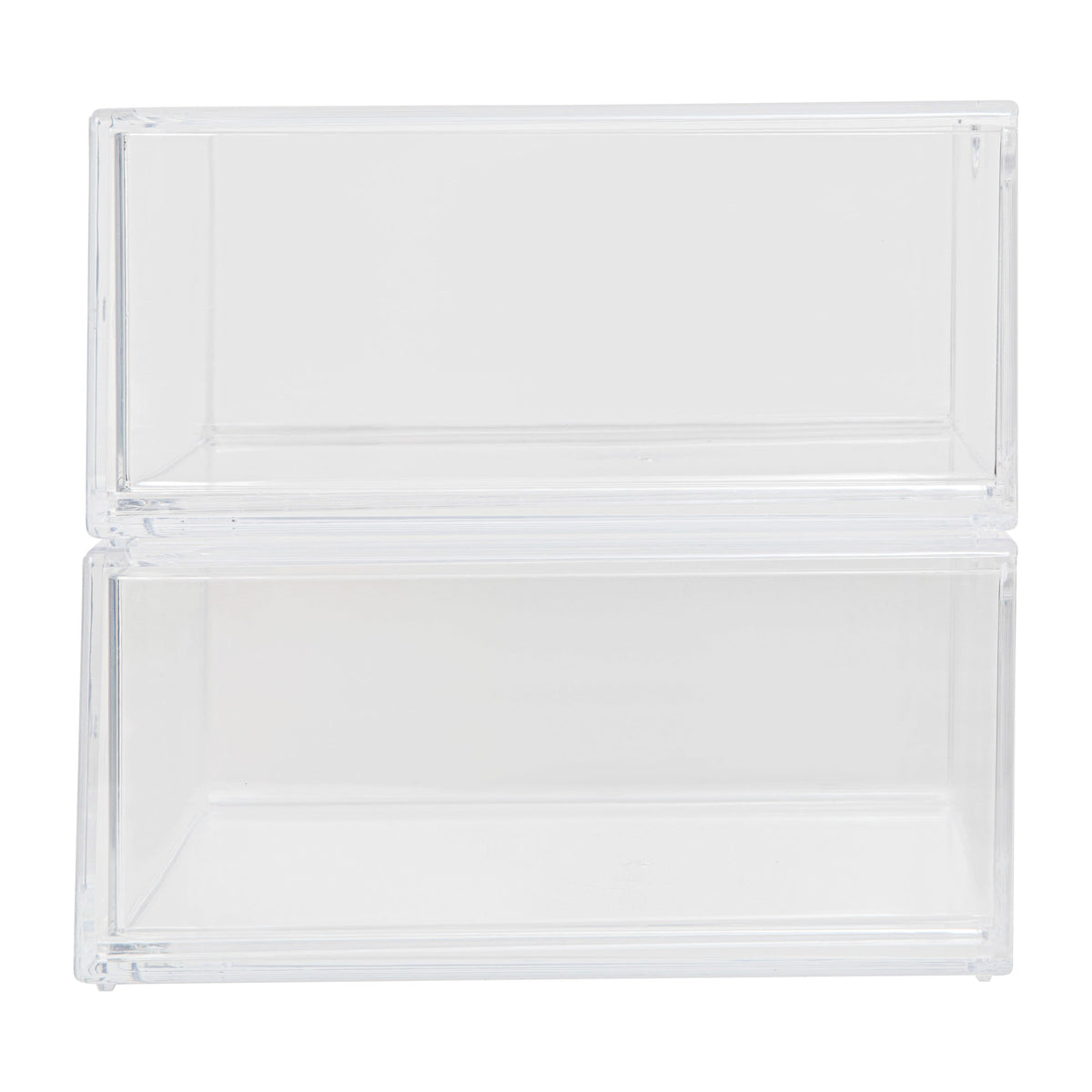 Clear Plastic Desktop Storage Box with Half Moon Opening Pullout Drawer - 2 Pack