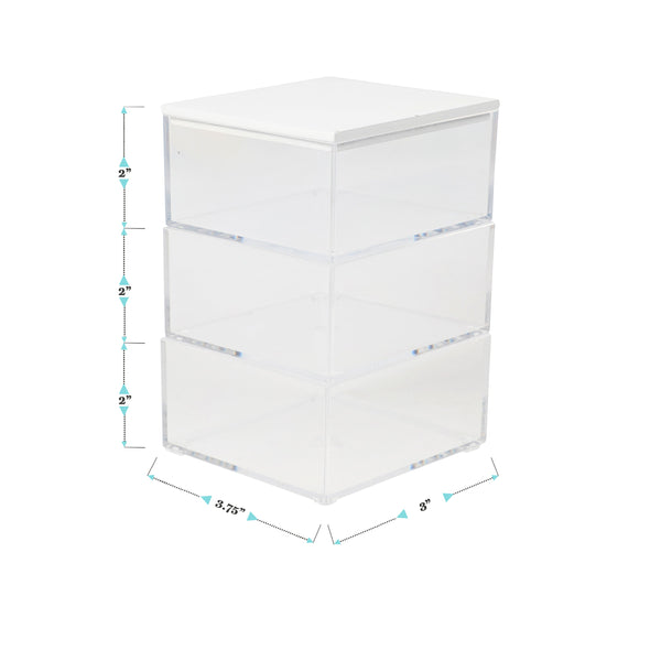 Clear/White |#| Premium Clear Plastic Storage Bins with White MDF Lid-3.75"x3"