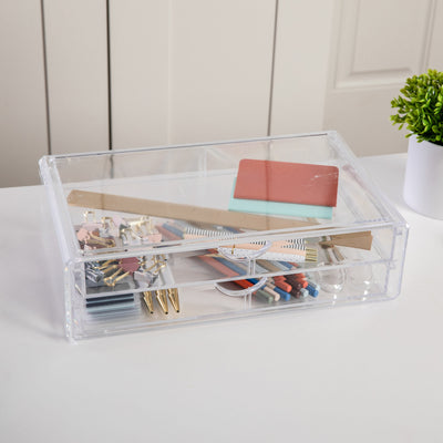 Brody Plastic Stackable Office Desktop Organizer Box with 2 Drawers - View 2