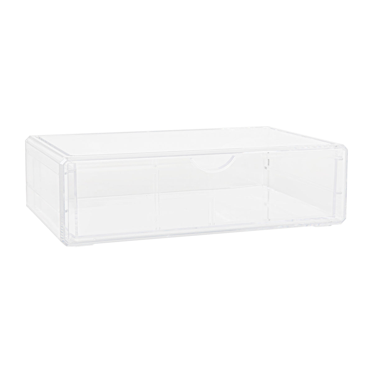 Desktop Organization Box with Half Moon Opening Pullout Drawer - Clear Plastic