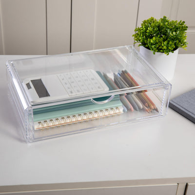 Brody Plastic Stackable Office Desktop Organizer Box with Drawer