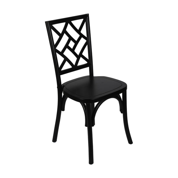 Black |#| Commercial Solid Wood Stackable Dining Chair with Intricate Back Detail in Black