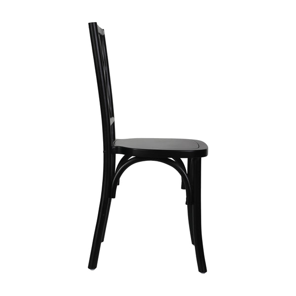 Black |#| Commercial Solid Wood Stackable Dining Chair with Intricate Back Detail in Black