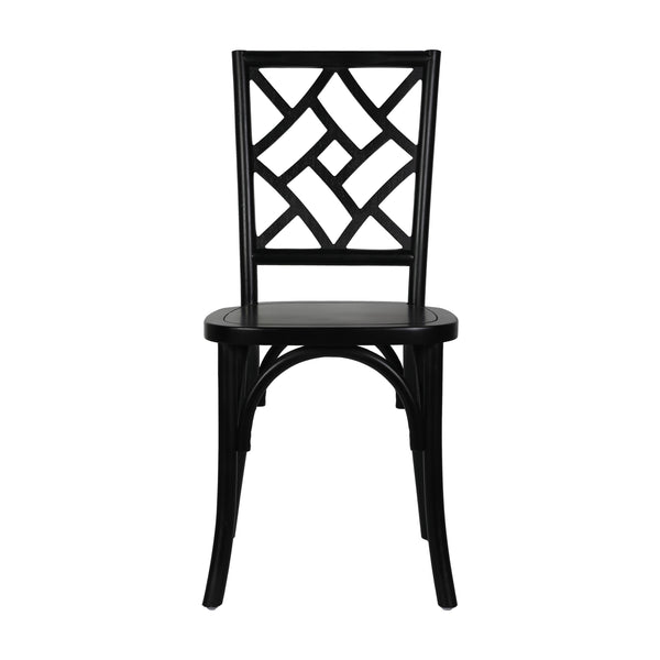 Black |#| Commercial Solid Wood Stackable Dining Chair with Intricate Back Detail in Black