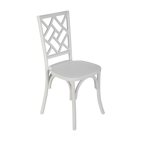 White |#| Commercial Solid Wood Stackable Dining Chair with Intricate Back Detail in White