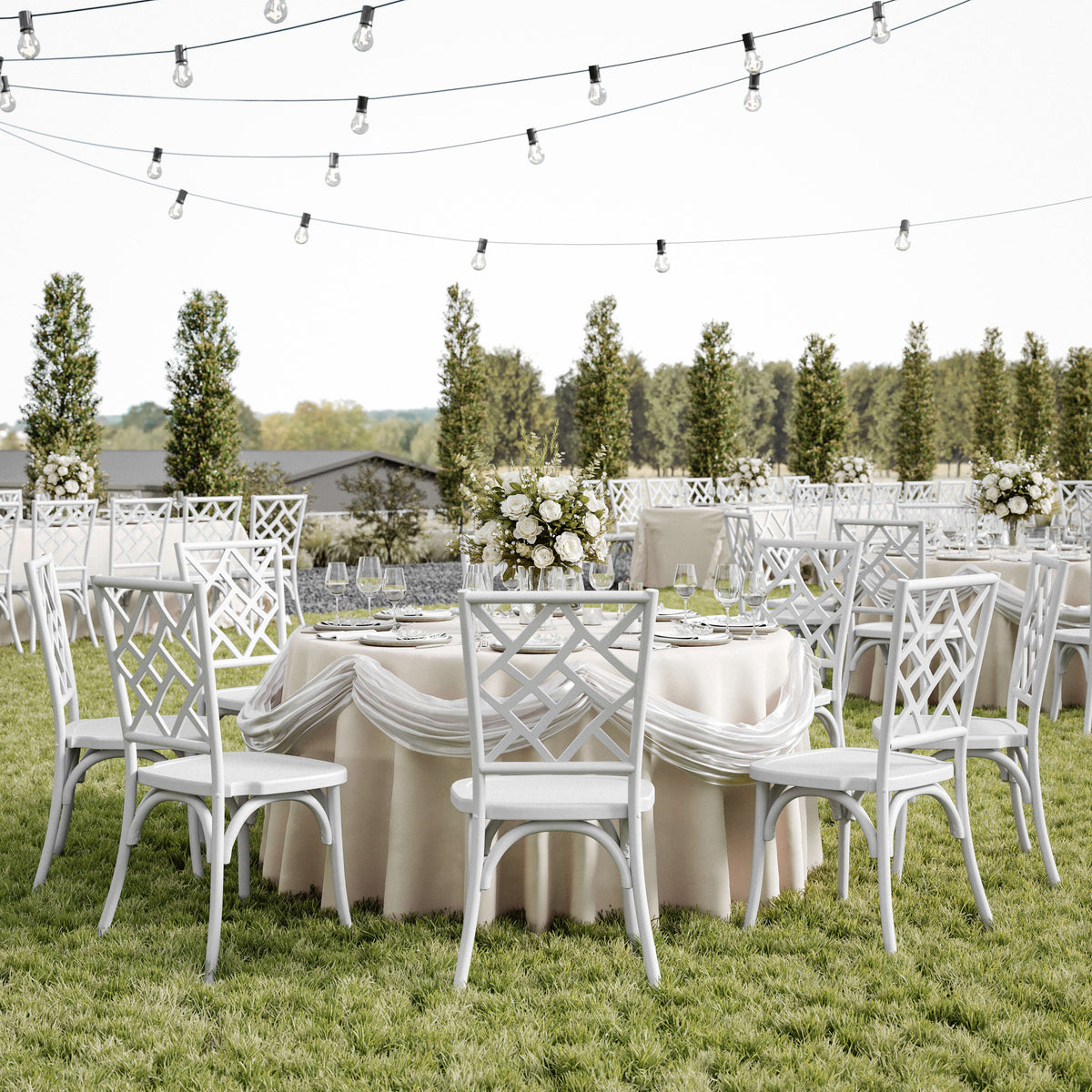 White |#| Commercial Solid Wood Stackable Dining Chair with Intricate Back Detail in White