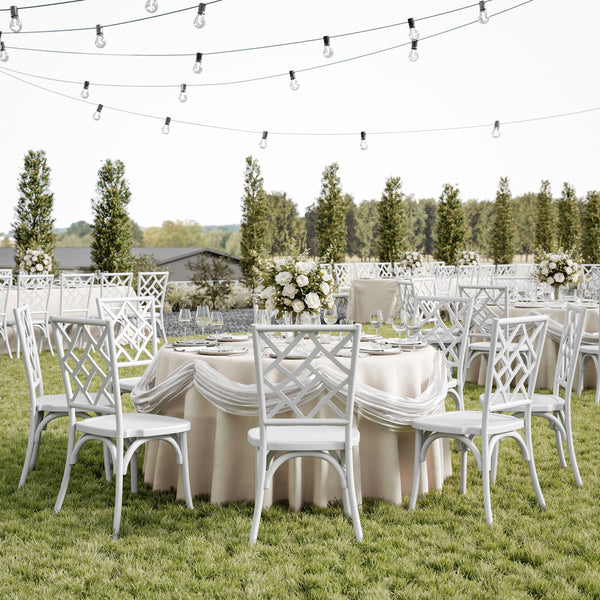 White |#| Commercial Solid Wood Stackable Dining Chair with Intricate Back Detail in White