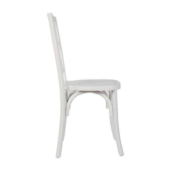 White |#| Commercial Solid Wood Stackable Dining Chair with Intricate Back Detail in White