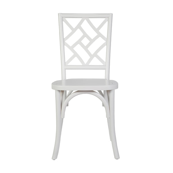 White |#| Commercial Solid Wood Stackable Dining Chair with Intricate Back Detail in White