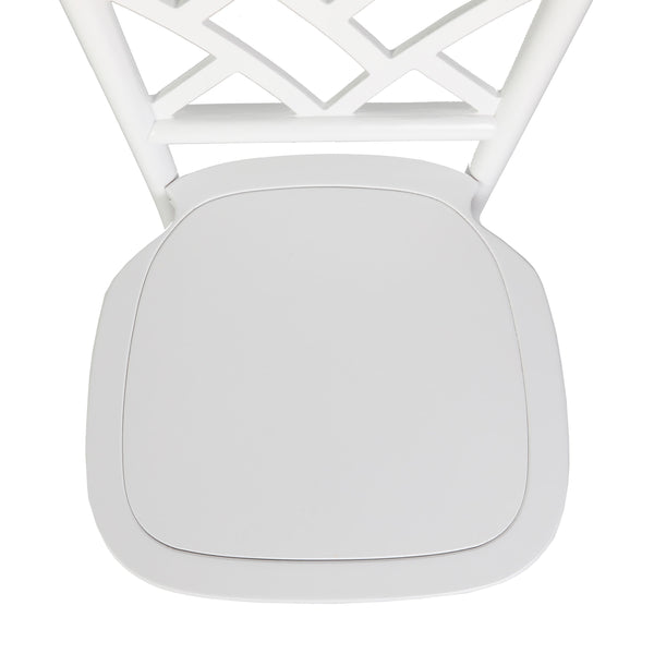 White |#| Commercial Solid Wood Stackable Dining Chair with Intricate Back Detail in White