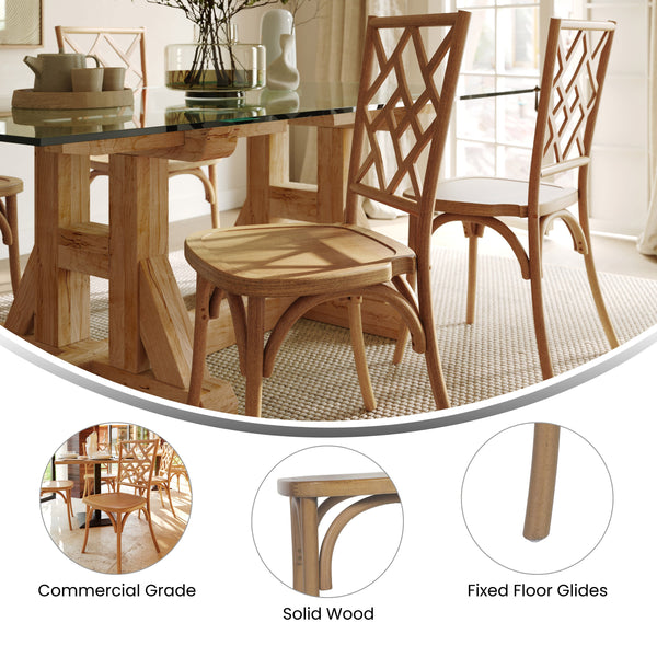 Pecan |#| Commercial Solid Wood Stackable Dining Chair with Intricate Back Detail in Pecan