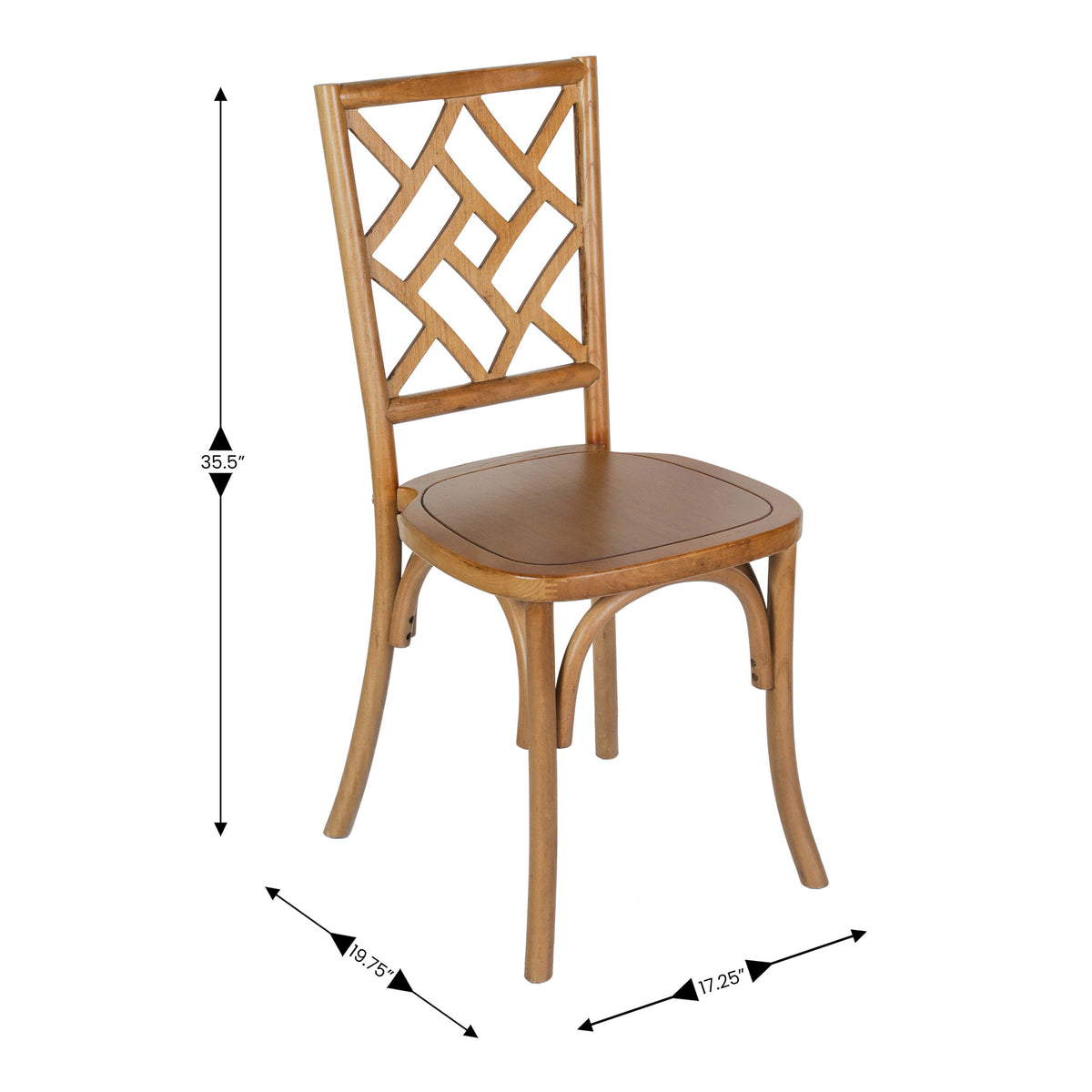 Pecan |#| Commercial Solid Wood Stackable Dining Chair with Intricate Back Detail in Pecan