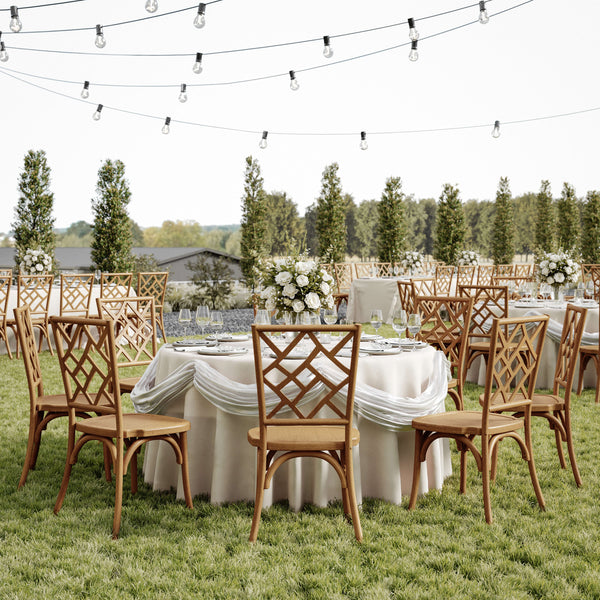 Pecan |#| Commercial Solid Wood Stackable Dining Chair with Intricate Back Detail in Pecan
