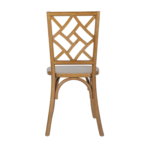 Pecan |#| Commercial Solid Wood Stackable Dining Chair with Intricate Back Detail in Pecan