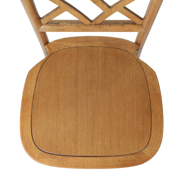 Pecan |#| Commercial Solid Wood Stackable Dining Chair with Intricate Back Detail in Pecan