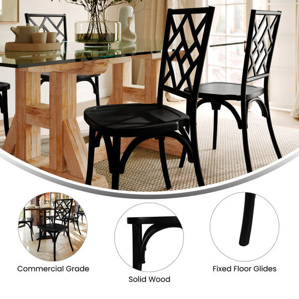 Black |#| Commercial Solid Wood Stackable Dining Chair with Intricate Back Detail in Black