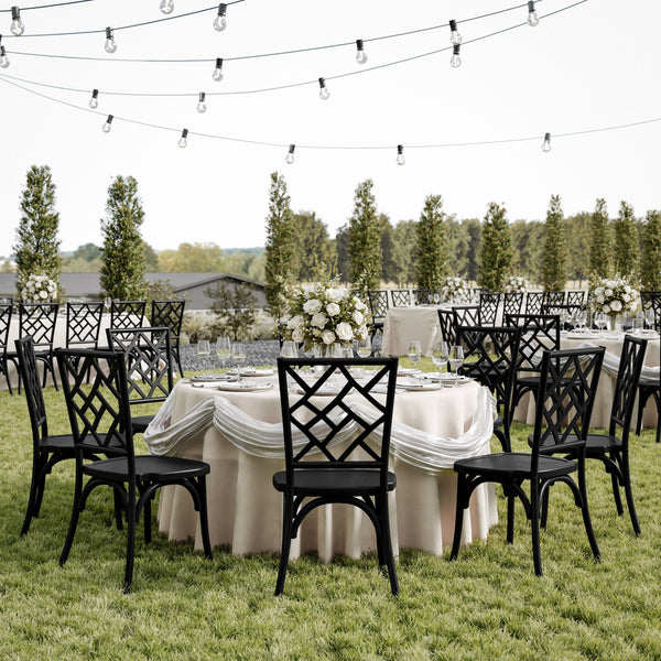 Black |#| Commercial Solid Wood Stackable Dining Chair with Intricate Back Detail in Black