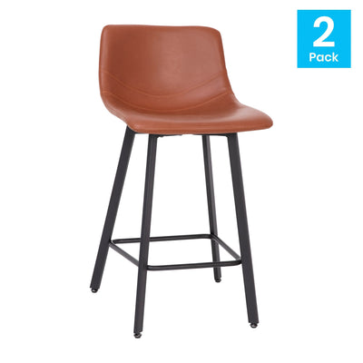 Caleb Modern Armless 24 Inch Counter Height Stools Commercial Grade with Footrests and Matte Metal Frames, Set of 2