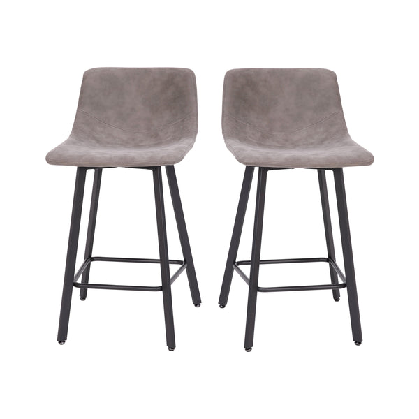 Gray LeatherSoft |#| Set of 2 Commercial Armless Metal Counter Stools - Gray LeatherSoft