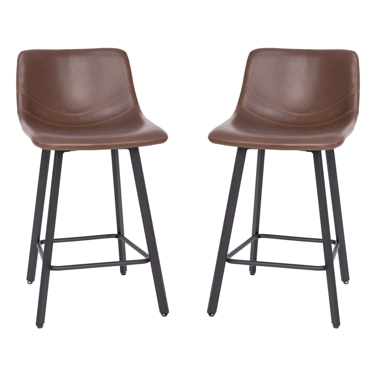Chocolate Brown LeatherSoft |#| Set of 2 Commercial Armless Metal Counter Stools - Chocolate Brown LeatherSoft