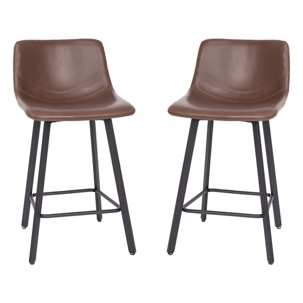 Chocolate Brown LeatherSoft |#| Set of 2 Commercial Armless Metal Counter Stools - Chocolate Brown LeatherSoft