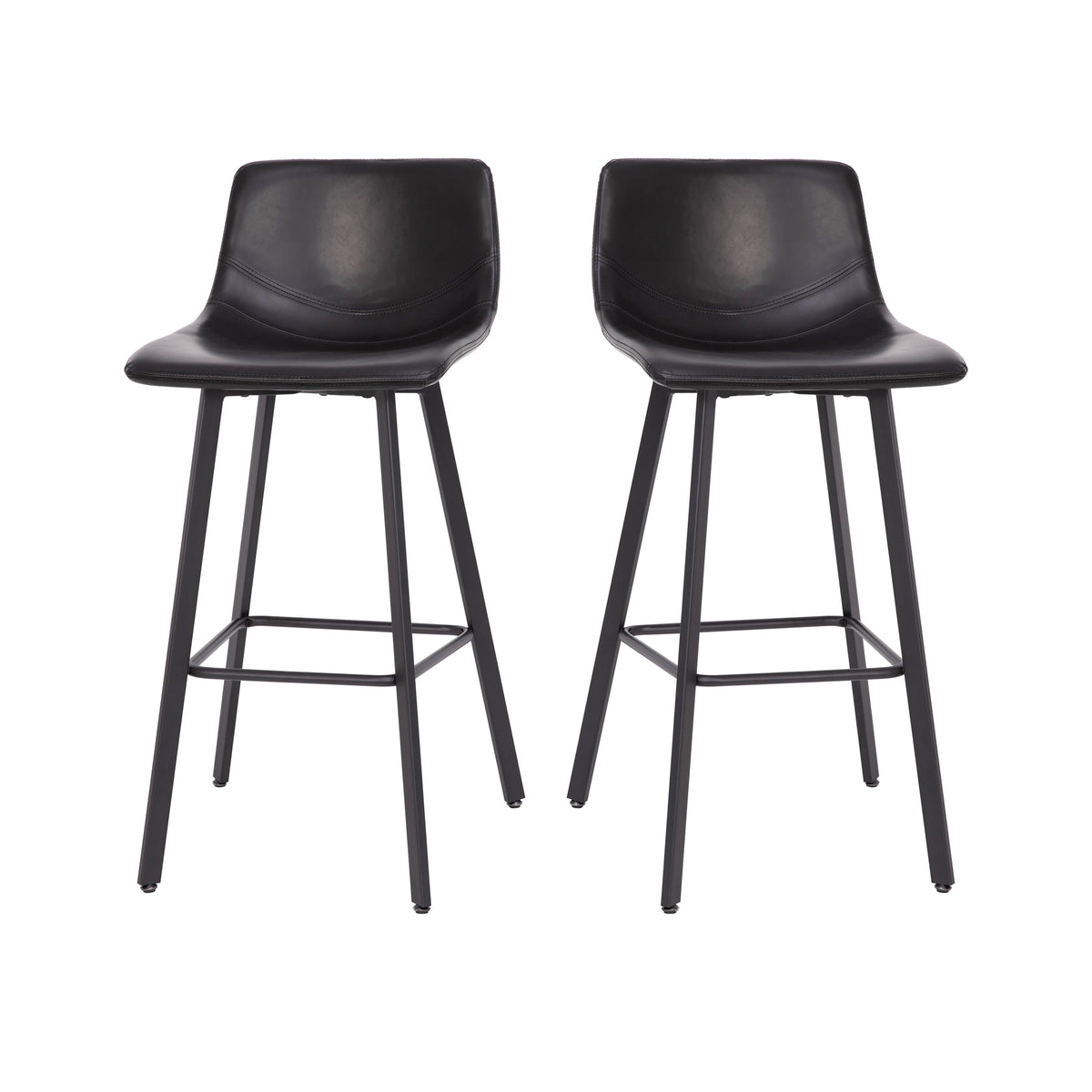 Black LeatherSoft |#| Set of 2 Commercial Indoor Armless Iron Barstools - Black LeatherSoft