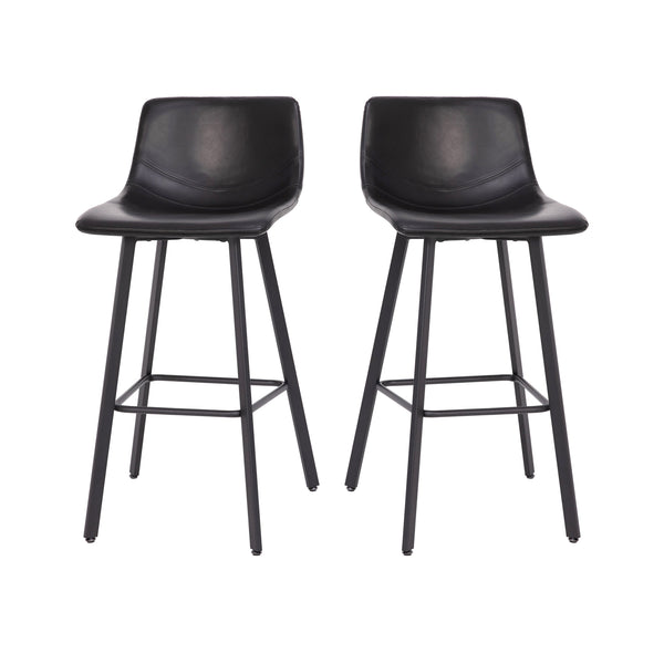 Black LeatherSoft |#| Set of 2 Commercial Indoor Armless Iron Barstools - Black LeatherSoft