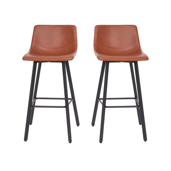 Cognac LeatherSoft |#| Set of 2 Commercial Indoor Armless Iron Barstools - Cognac LeatherSoft