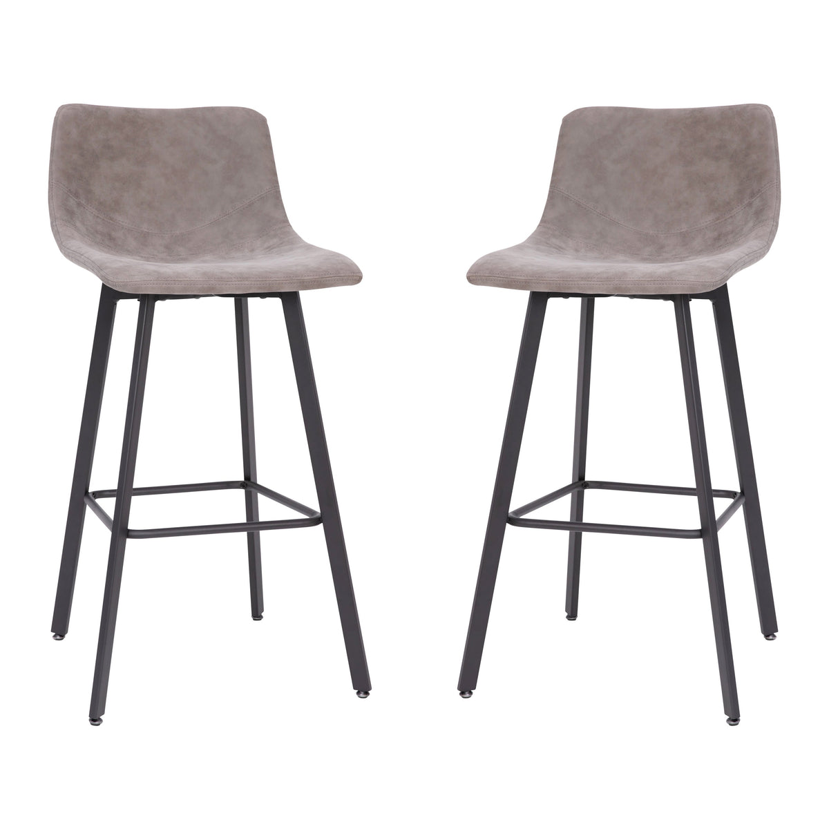 Gray LeatherSoft |#| Set of 2 Commercial Indoor Armless Iron Barstools - Gray LeatherSoft