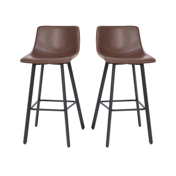 Chocolate Brown LeatherSoft |#| Set of 2 Commercial Indoor Armless Iron Barstools - Chocolate Brown LeatherSoft