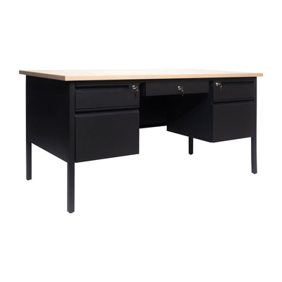 Cambridge Commercial Grade Double Pedestal Desk with Locking Drawers and Metal Frame