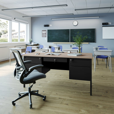 Cambridge Commercial Grade Double Pedestal Desk with Locking Drawers and Metal Frame