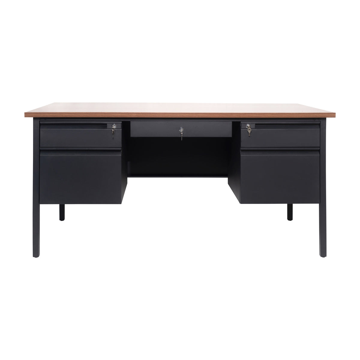 Walnut |#| Commercial Double Pedestal Desk with 5 Locking Drawers in Walnut-50x60