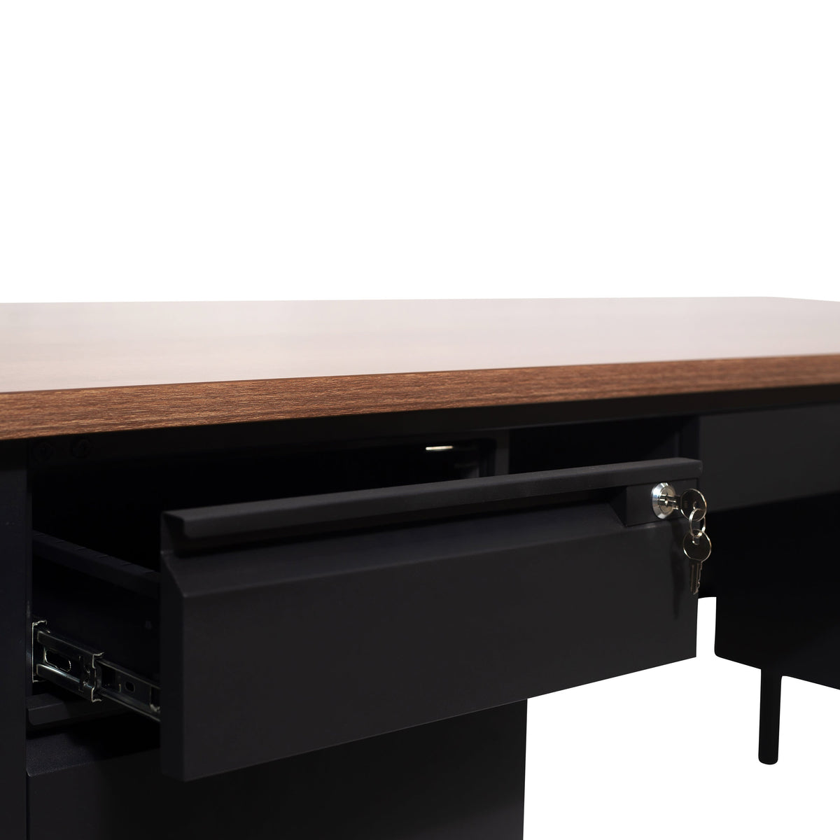 Walnut |#| Commercial Double Pedestal Desk with 5 Locking Drawers in Walnut-50x70