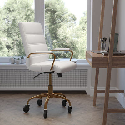 Camilia Mid-Back Executive Swivel Office Chair with Arms, and Transparent Roller Wheels - View 2