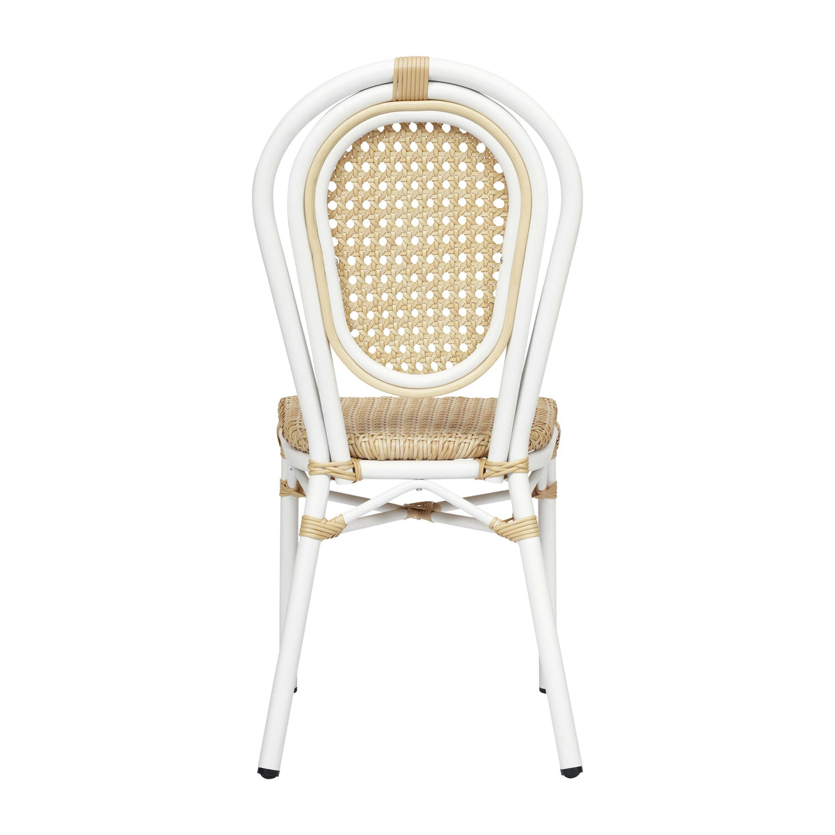 Natural/White Frame |#| All-Weather Commercial Paris Chair with White Metal Frame-Natural