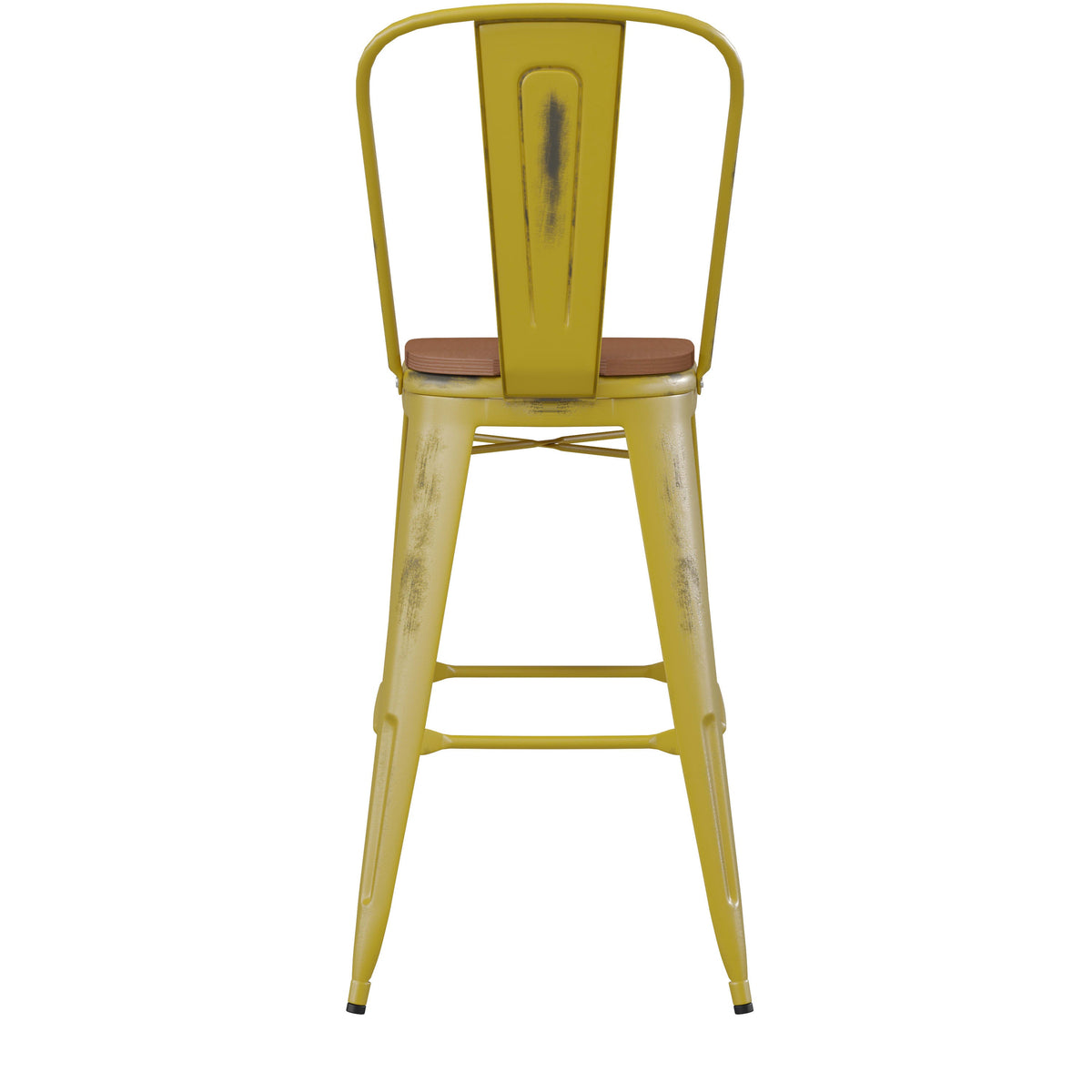 Yellow/Teak |#| All-Weather Bar Height Stool with Poly Resin Seat - Yellow/Teak